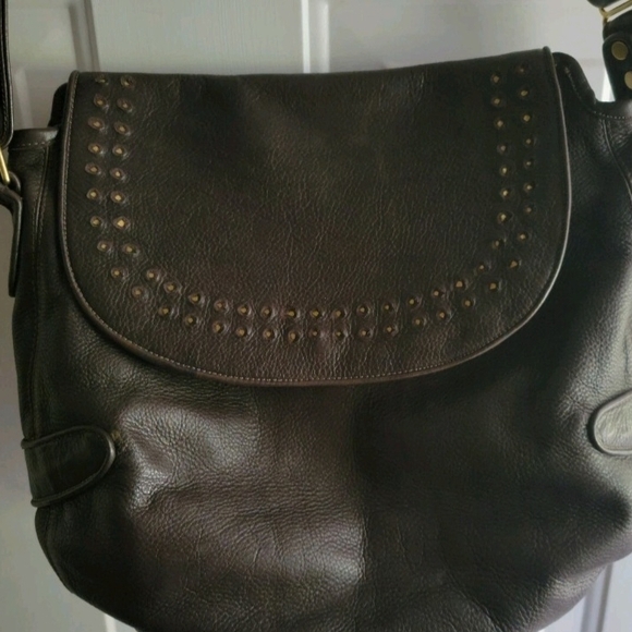 Colleen Cordero Handstudded Messenger Crossbody Brown Leather Shoulder Bag - Picture 6 of 14